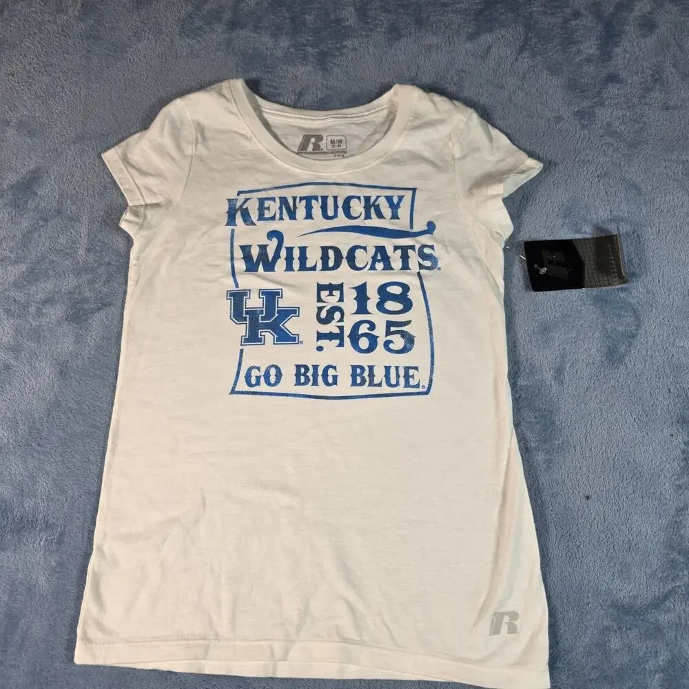 Kentucky Wildcats Girls Shirt M 7-8 Russell Athletic UK Go Big Blue NWT